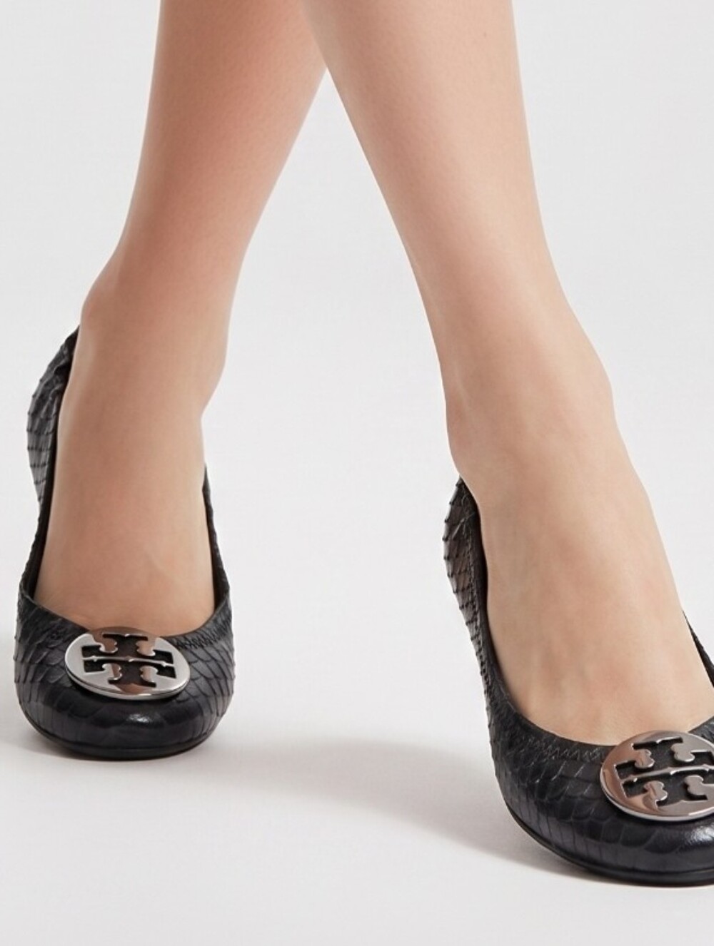 Tory Burch Reva snake-embossed gray leather ballet flats Size 7M